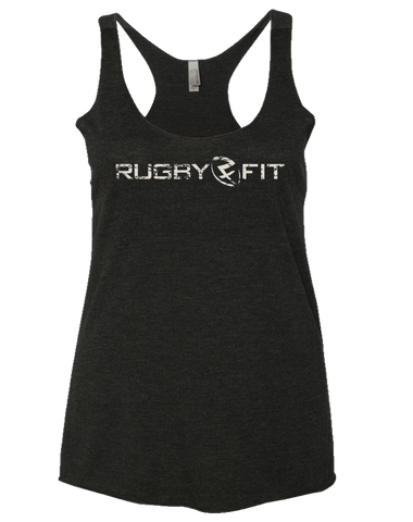 RugbyFit Simple Ladies Racerback Tank (Cement on Vintage Black)